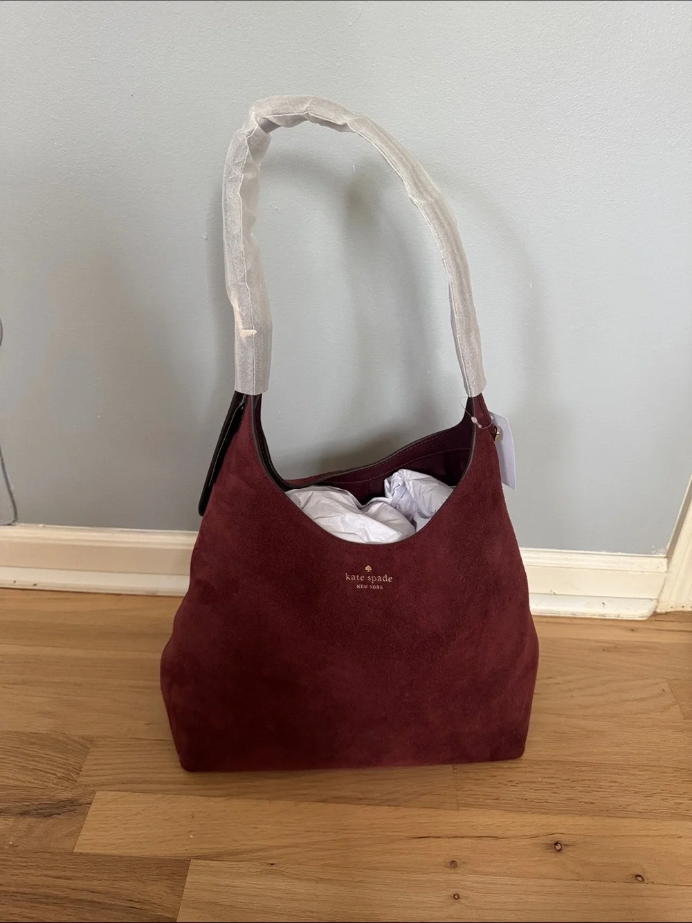 Kate Spade 454 Suede Large Shoulder Bag Dark Merlot Burgundy NWT